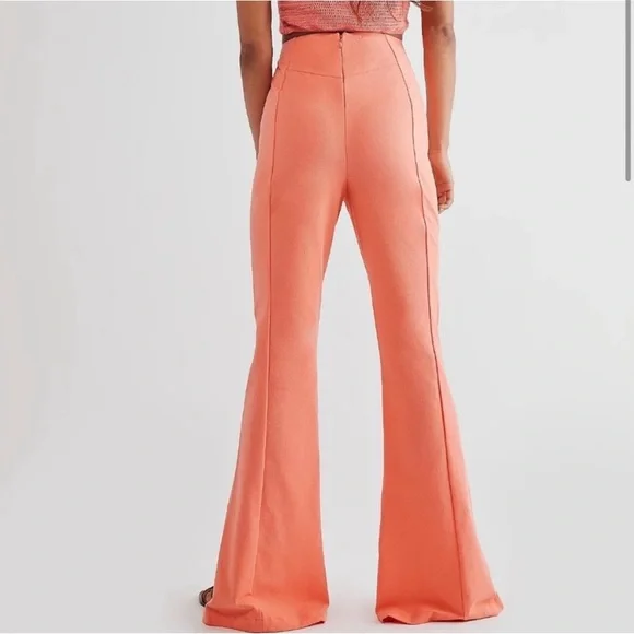 Free People Real Deal High Waist front slit flare pants in coral size XL - Picture 3 of 11